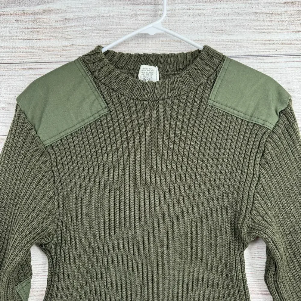 Vintage SEBO Knitwear Army Wool Commando Military Sweater Mens 40 Green Rib Knit